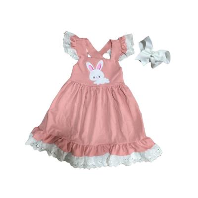 China Washable Easter Babies Spring Summer Kids Clothes Coral Cotton Dress Rabbit Sleeveless Knee Length for sale