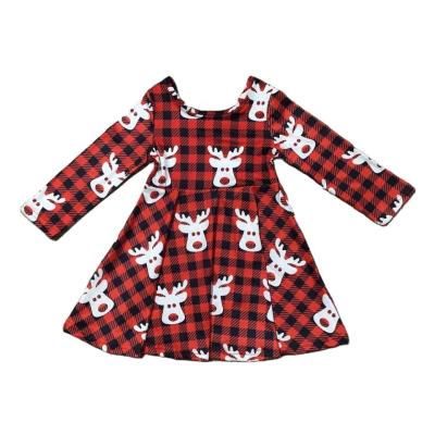 China 2021 Girlymax Christmas Plaid Reindeer Ruffle Sleeve Baby Dress Baby Boutique Kids Clothes Washable Twril Dress for sale