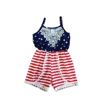 China Girlymax Fashion 4th of July Girls Clothes Milk Stripe Baby Navy Cotton Summer Ruffle Halter Garment One-Piece Jumpsuit Overalls for sale