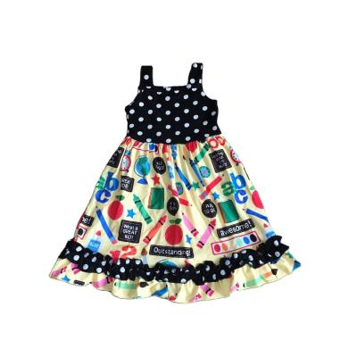 China Girlymax washable back to school summer baby kids boutique clothing polka dot dress cotton sleeveless halter dress for sale