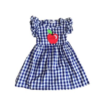 China New Washable Back To School Autumn Summer Baby Kids Boutique Clothes Blue Plaid Apple Kids Dress Knee Length for sale