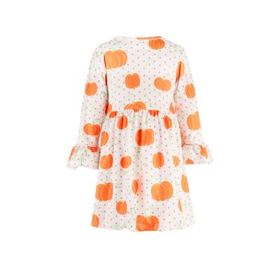 China Girlymax Washable Boutique Kids Clothes Halloween/Thanksgiving Pumpkin Milk Silk Ruffles Knee Length Babies Dress for sale