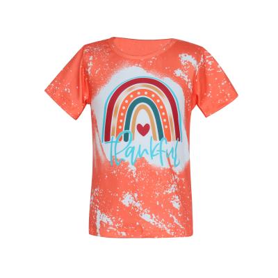 China 2021 Grateful Love Rainbow Anti Shrink Thanksgiving Girlymax T-shirt Sleeve T-shirt Orange Bleached Dyed Orange Short Clothing for sale