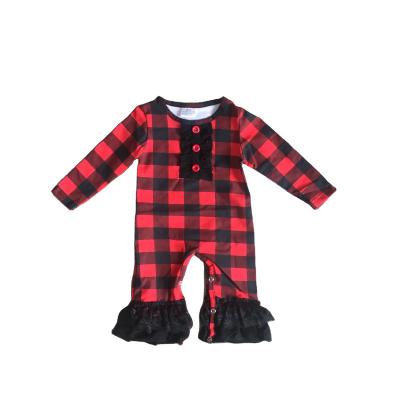 China Fashion Christmas plaid babies red black kids use milk silk cotton toddler boutique kids clothes ruffles romper for sale