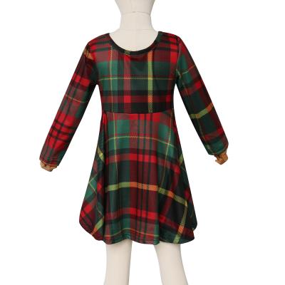 China red and green new girlymax 2021 christmas plaid anti-wrinkle tartan red and green girls dresses knee-length babies clothes for sale