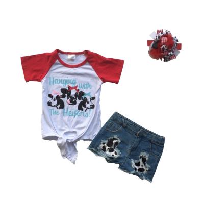 China Sweet Babies Summer Outfits Jeans Shorts Milk Cow Outfits Girls Boutique Denim Outfits for sale