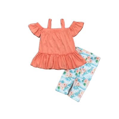 China New soft kids clothes boutique girlymax upper coral floral capri set girls outfits two-piece summer for sale