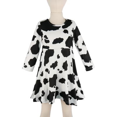 China Anti-wrinkle Girlymax 2021 Lovely Knee Length Boutique Cow Farmhouse Falling Long Sleeve Baby Dresses Milk Silk for sale