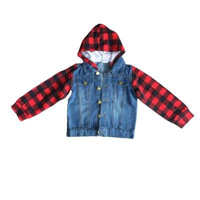 China Girlymax Autumn/Winter Babies Kids Clothes Denim Red And Black Long Sleeve Plaid Top Jacket for sale