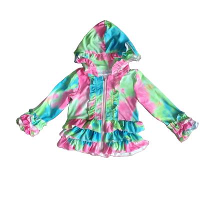 China Waterable Girlymax Fall/Winter Babies Kids Clothes Cotton Tie Dyed Ruffles Long Sleeve Top Jacket for sale