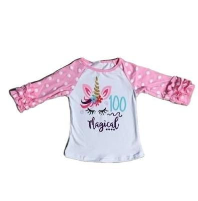 China Magical unicorn 100 cotton tops icing ruffle sleeve t-shirt babies raglans girlymax fall boutique kidswear washable for sale