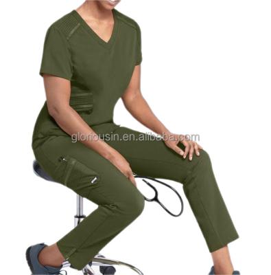 China Regular GloriouIn Panel Female Pleat Scrubs Set Nurse Stretch Uniforms Clinic DistributionJogger Scrubs Set Hospital Medical Uniform for sale