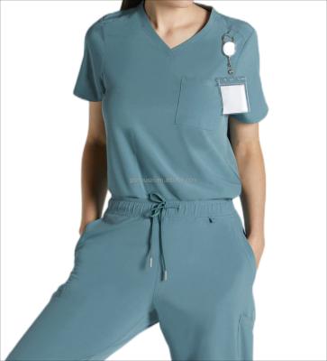 China GloriouIn Regular Female V-neck Scrubs Dispensing Set Cheap Hospital Clinic Uniforms Polyester Spandex Stretch Nurse Medical Uniform for sale