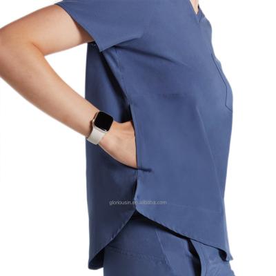 China GloriouIn Regular Female V-neck Scrubs Dispensing Set Cheap Hospital Clinic Uniforms Polyester Spandex Stretch Nurse Medical Uniform for sale