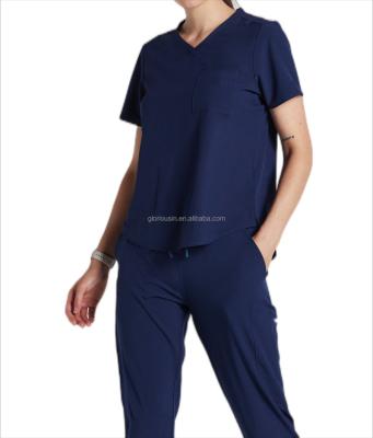 China GloriouIn Regular Female V-neck Scrubs Dispensing Set Cheap Hospital Clinic Uniforms Polyester Spandex Stretch Nurse Medical Uniform for sale