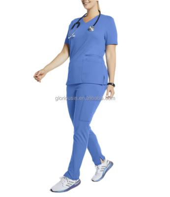 China GloriouIn Clinic V-Neck Nurse Multiple Set Scrubs Regular Female Pockets Stretch Uniforms Dispensing Cheap Hospital Medical Uniform for sale