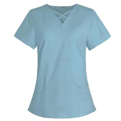 China GloriouIn New Regular Female Upper Neck 4 Pockets Doctor Spa Scrubs Set Hospital Trotter Pants Beauty Salon Wholesale Medical Uniform for sale