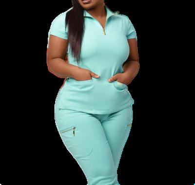 China Wholesale GloriouIn Medical Uniform Female 2023 New Fashion Style Zipper Pullover Nurse Top Uniforms Set Hospital Regular Jogger Stretch for sale