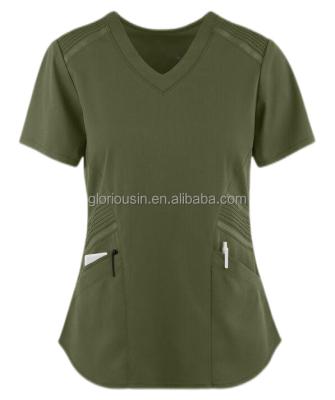 China GloriouIn Regular Female Pleat Panel Top Stretch Nurse Uniforms Clinic DistributionJogger Scrubs Hospital Medical Uniform Set for sale