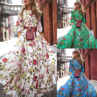 China 2021 anti-static new style printed chiffon large swing dress springs European and American anti-static identification casual skirt for sale