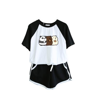 China Sweet Food Panda Leisure Sports Raglan Sleeve Short Sleeve T-Shirt Shorts Set Two Piece Sports Suit for sale