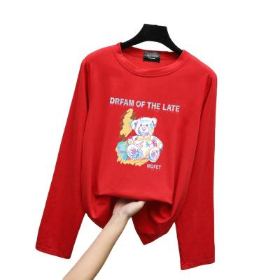 China Soft colorful doodle bear long sleeve T-shirt men and women clothing loose leisure shirts wholesale for sale