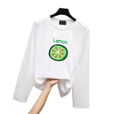 China Soft Lemon Green Pattern Long Sleeve T-shirt Men And Women Clothes Loose Leisure Shirts Wholesale for sale