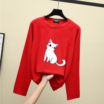 China Soft cartoon white cat printing long sleeve T-shirt men and women clothing loose leisure shirts wholesale for sale