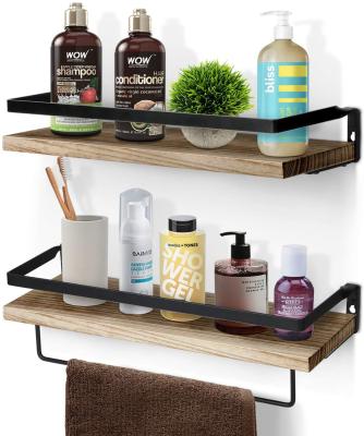 China Modern Floating Shelves For Bathroom Wall Mounted Shelves Set Of 2 With Towel Rack, Rustic Farmhouse Style Perfect For Kitchen Bar, Bed for sale