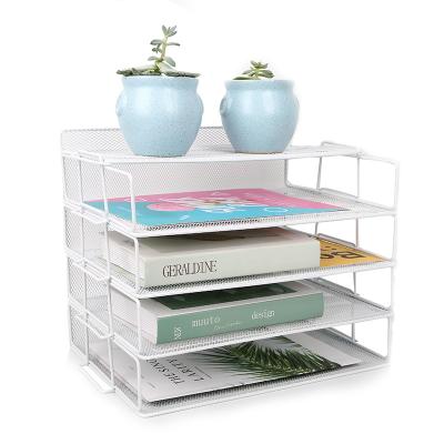 China 2020 Hot New Office Storage Removable Folder White File Shelf Metal Mesh Desk Rack for sale