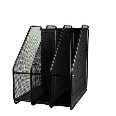 China Office Storage Three-Layer Vertical File Rack Desktop Iron File Storage Supplies Metal Mesh for sale