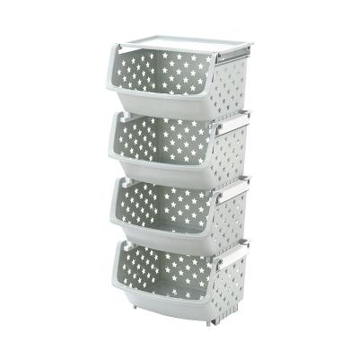 China 2020 latest fashion style star style stocked plastic can be stacked with 4 layers of storage baskets many colors for sale