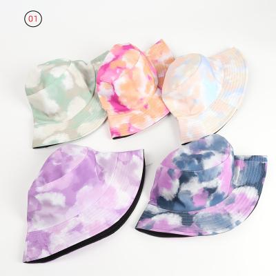 China Wholesale Casual Print Women Fashion Tie Dye Colored Double Sided Bucket Hat Multicolor Summer Wide Brim Bucket Hat Custom Logo for sale