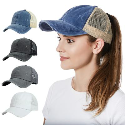 China JOINT Car Logo Sports Outdoor Retro Simple And Crossed Hat Wholesale Elastic Soft Band Cowboy Ponytail Hats for sale