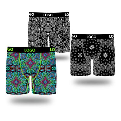 China 2022 Antibacterial Custom Blank Waistband Wholesale Logo Paisley Print Men Boxers Briefs Spandex Polyester Paisley Plus Size Men Underwear for sale