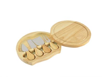 China Viable Mini Round Rubber Wood Cheese Board with 4 Utensils for sale