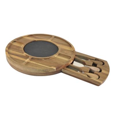 China Sustainable Cheese Board and Knife Set - Acacia Wooden Charcuterie Platter Serving Platter with Cutlery for sale