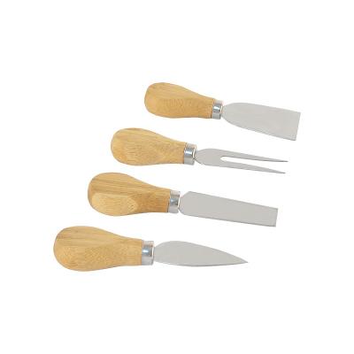 China Sustainable 4 Pcs Set Cheese Knives With BambooWood Handle Cheese Slicer Stainless Steel Cheese Cutter for sale