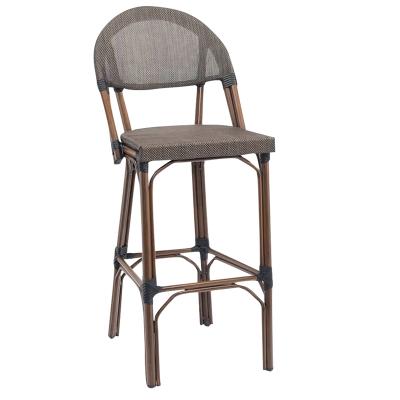 China UV-Resistant Outdoor Bar Furniture Rattan Seat Aluminum Bamboo Look High Bar Stool for sale