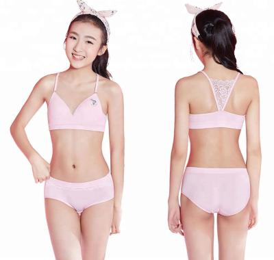 China Fashion Youth Bra Brief Set Antibacterial Teen Runner Lace Back Bra For School Girls First Bra for sale