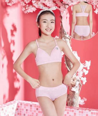 China Teen Girl Antibacterial Soft Bra Panties Set Lovely Cute Printing Children Underwear Set Age 12-16 for sale