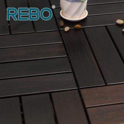 China Bamboo With Dark Color Plastic Base Bamboo Garden Floor Tiles DIY Cheap Bamboo Decking for sale