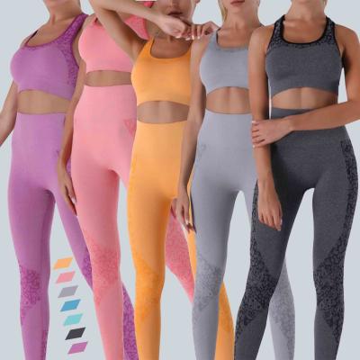 China 2021 New QUICK DRY Sports Yoga Suit Women Long Sleeve Wear Running Fashion Breathable Seamless Sports Yoga Casual Pant Suit for sale