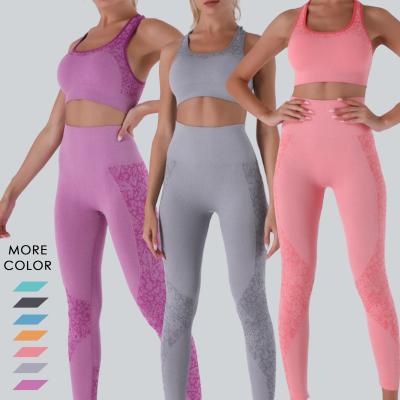 China QUICK DRY Women's Solid 2 Piece Seamless Compression Workout Set High Waist Legging Sports Bra Adjustment Gym Wear Seamless Gym Clothing for sale