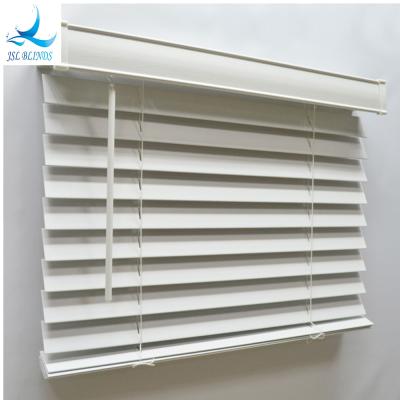 China Safe Light Faux Wood Cordless Spring Slat Kids PVC Venetian Blinds For Windows Kitchens Doors for sale