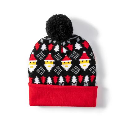 China Good Quality Custom Winter Acrylic COMMON Unisex Wholesale Christmas Knit Beanie Hats With Lights for sale