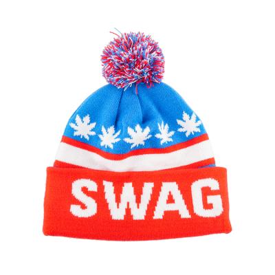 China Low MOQ Factory COMMON OEM Fashion 100% Acrylic Jacquard Custom Hats POM POM Club Fans Winter Beanie for sale