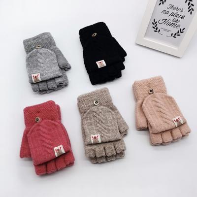 China Custom Made Soft Warm Sale Fashion Women Men Kids Winter Keep Warm Soft Knitted Convertible Flip Top Fingerless Mittens Gloves for sale