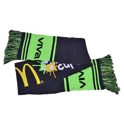 China Custom Long OEM Print Jacquard Logo Embroidery Acrylic Fringe Football Scarf Fans for sale