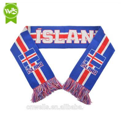 China Custom Knitted Scarf OEM 100% Island Football Fan Scarf Long Acrylic Knitted Scarf Jacquard for sale